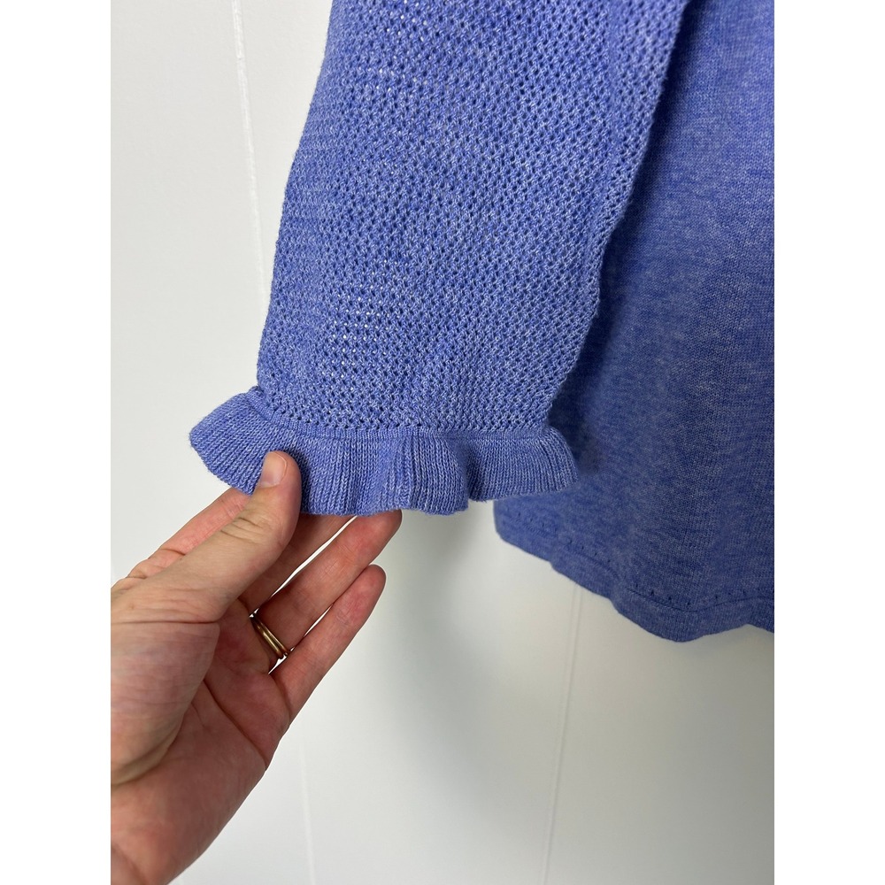 J McLaughlin Sweater Top women's L Periwinkle‎ Blue Cotton Knit Ruffle classic - Picture 9 of 9